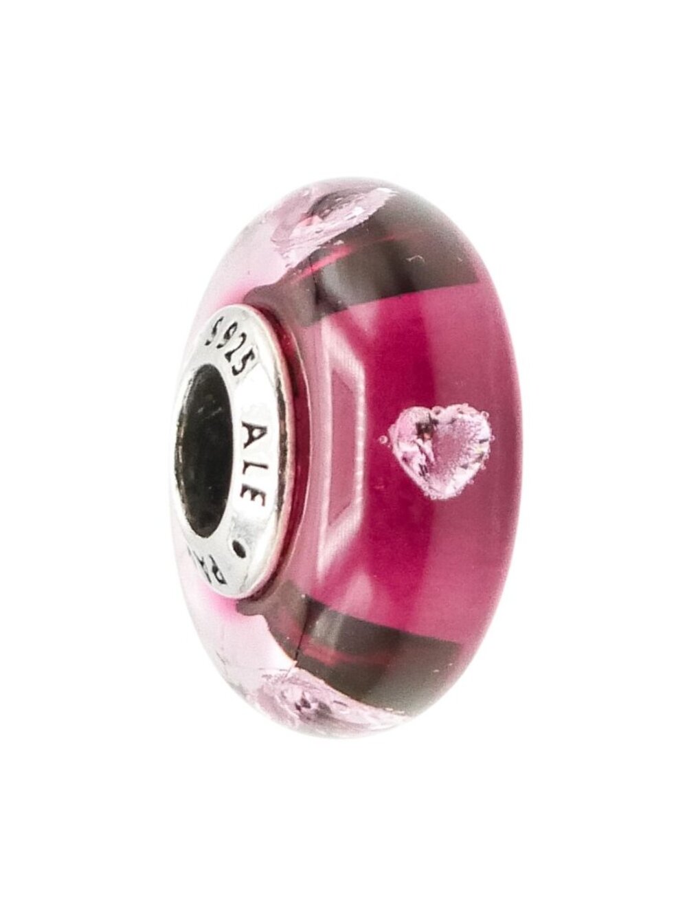 Pandora Rare Retired Cerise Heart Murano Glass Sterling Silver Charm With Clear